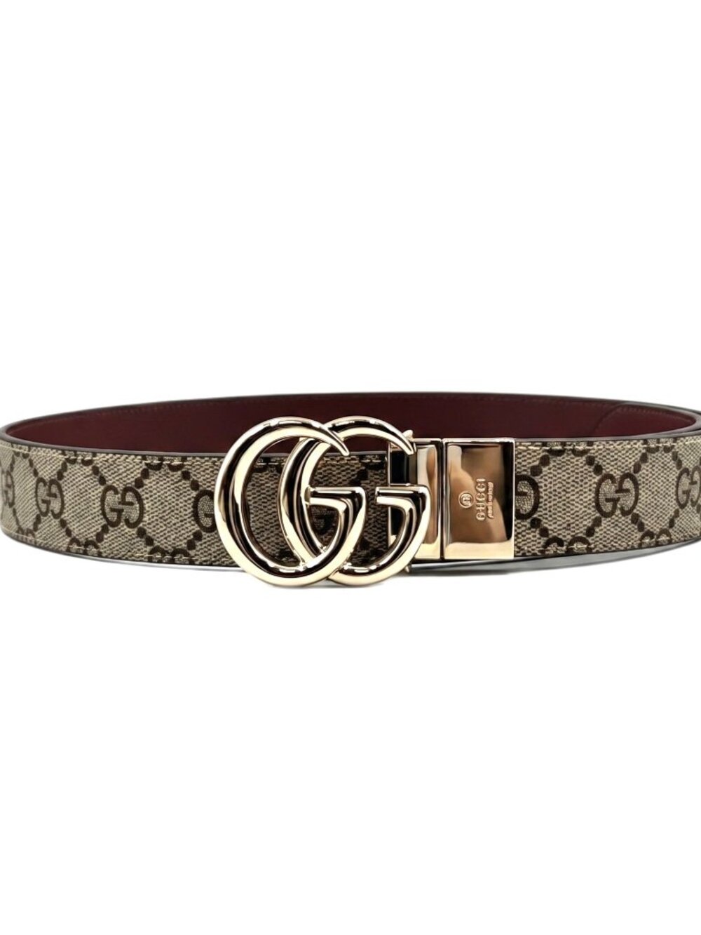 Gucci GG Supreme Marmont W30mm Reversible  Belt Beige Rosso Ancora Red 85cm 6594